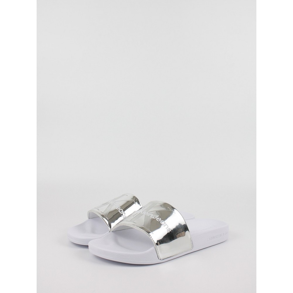 Women's Pool Slide Calvin KLein Slide Silver Monogram YW0YW00638-02W Silver