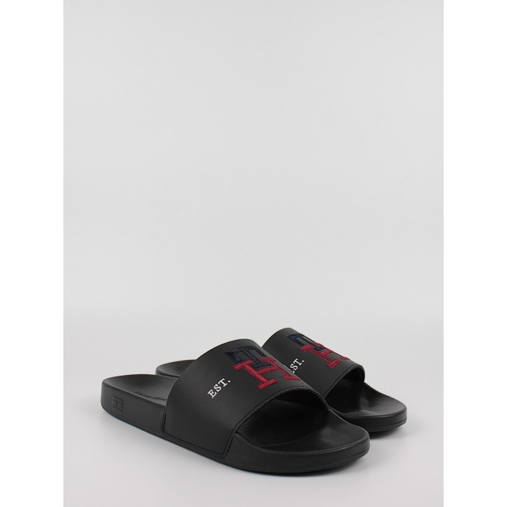 Ανδρική Σαγιονάρα Tommy Hilfiger Th Embroidery Poo,Slide FM0FM04465-BDS Μαύρο