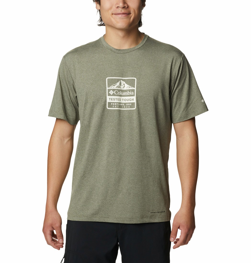 Men's Columbia Tech Trail™ Front Graphic SS Tee 2036545-011 Stone Green Heather