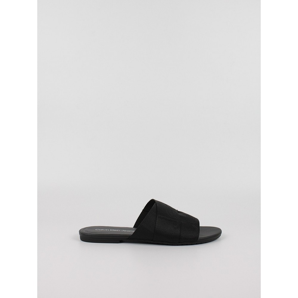 Γυναικεία Mules Calvin KLein Flat Sandal Slide Webbing YW0YW00955-BDS Μαύρα