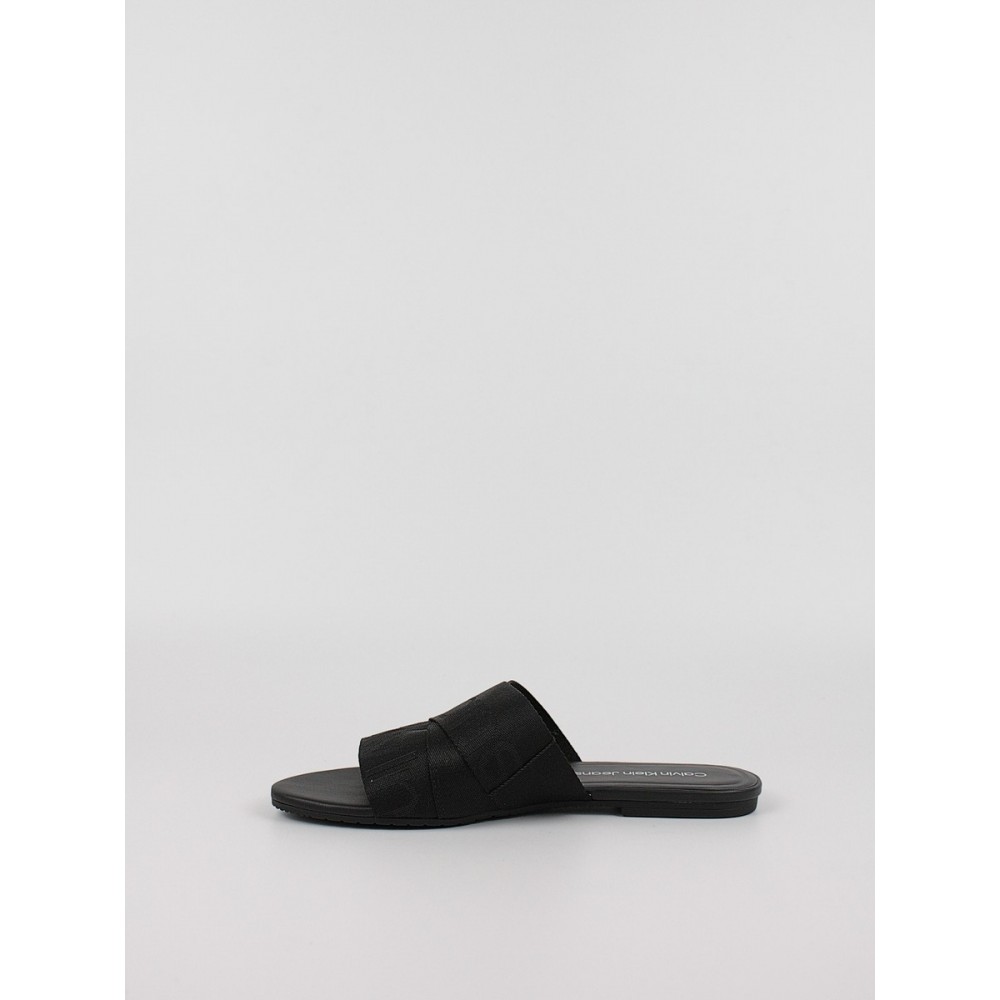 Women's Mules Calvin KLein Flat Sandal Slide Webbing YW0YW00955-BDS Black