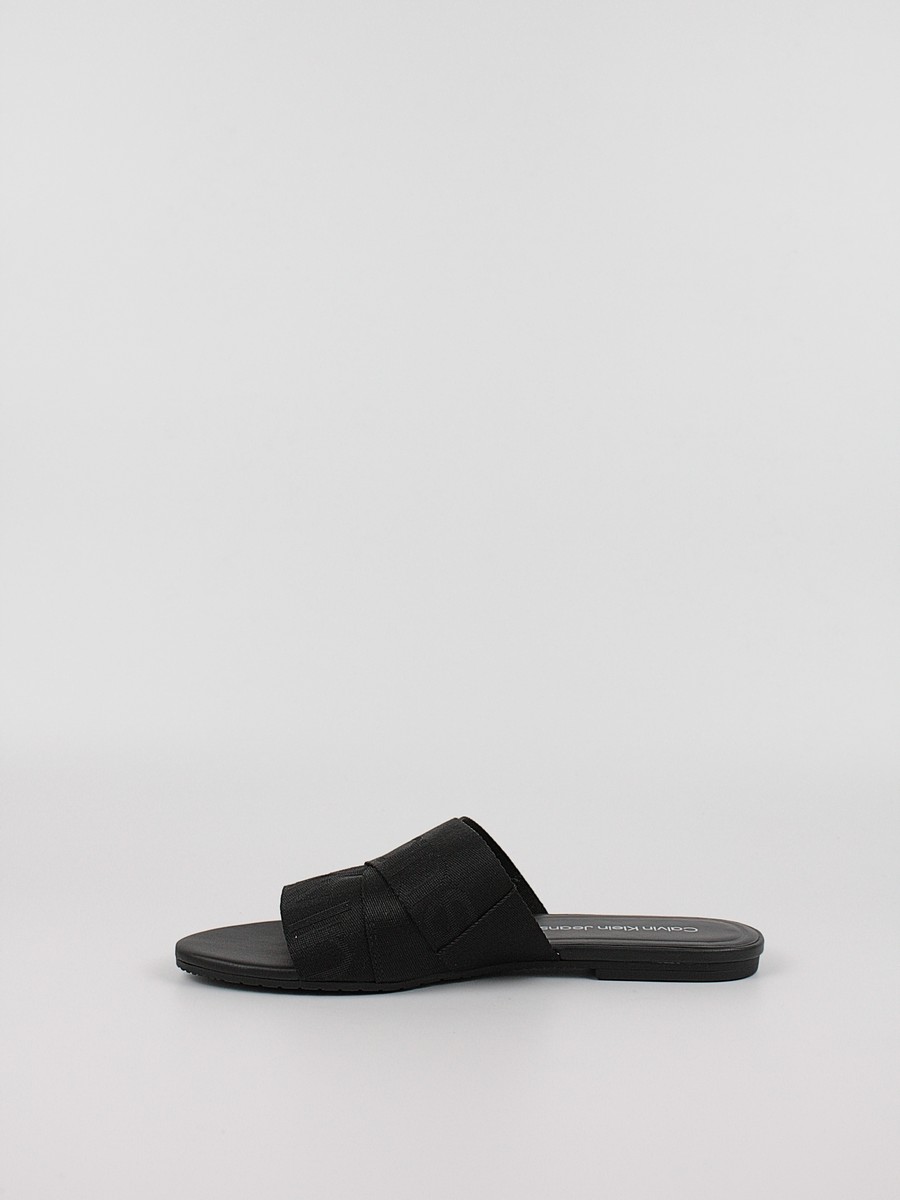 Women's Mules Calvin KLein Flat Sandal Slide Webbing YW0YW00955-BDS Black