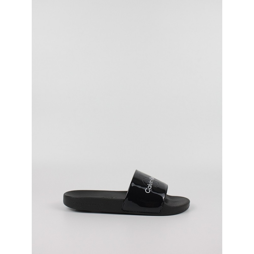 Women's Pool Slide Calvin KLein Slide Silver Monogram YW0YW00638-02Y Blueblack