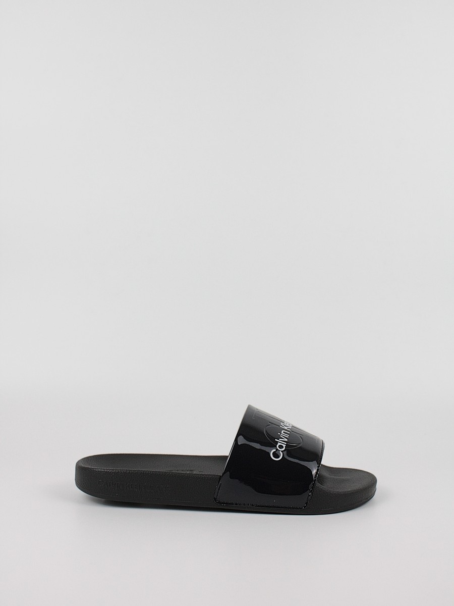 Women's Pool Slide Calvin KLein Slide Silver Monogram YW0YW00638-02Y Blueblack