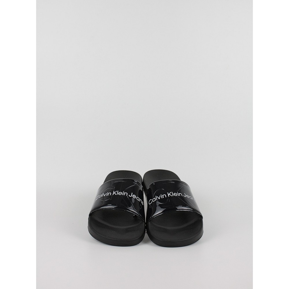 Women's Pool Slide Calvin KLein Slide Silver Monogram YW0YW00638-02Y Blueblack