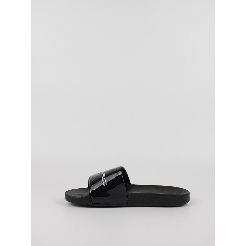 Women's Pool Slide Calvin KLein Slide Silver Monogram YW0YW00638-02Y Blueblack