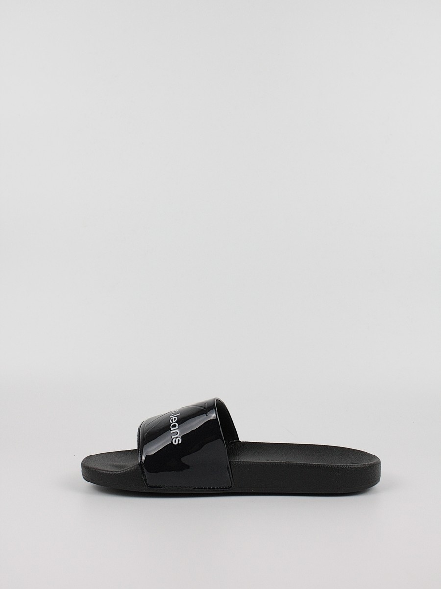 Women's Pool Slide Calvin KLein Slide Silver Monogram YW0YW00638-02Y Blueblack