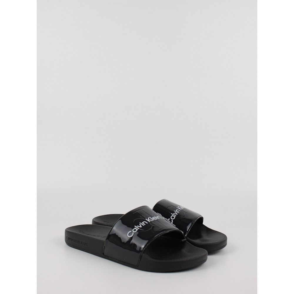 Women's Pool Slide Calvin KLein Slide Silver Monogram YW0YW00638-02Y Blueblack