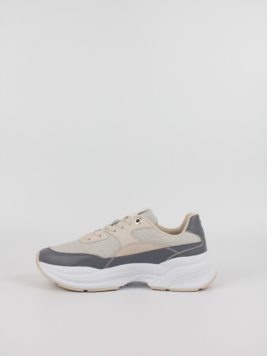 Women Sneaker Tommy Hilfiger Chunky Feminine Runner FW0FW07572-PTP Biege-Gray