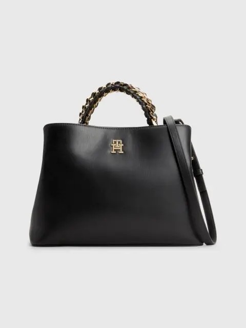 Women Bag Tommy Hilfiger Iconic Th Feminine Medium Satchel AW0AW14870-BDS Black