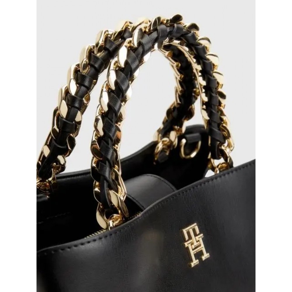 Women Bag Tommy Hilfiger Iconic Th Feminine Medium Satchel AW0AW14870-BDS Black