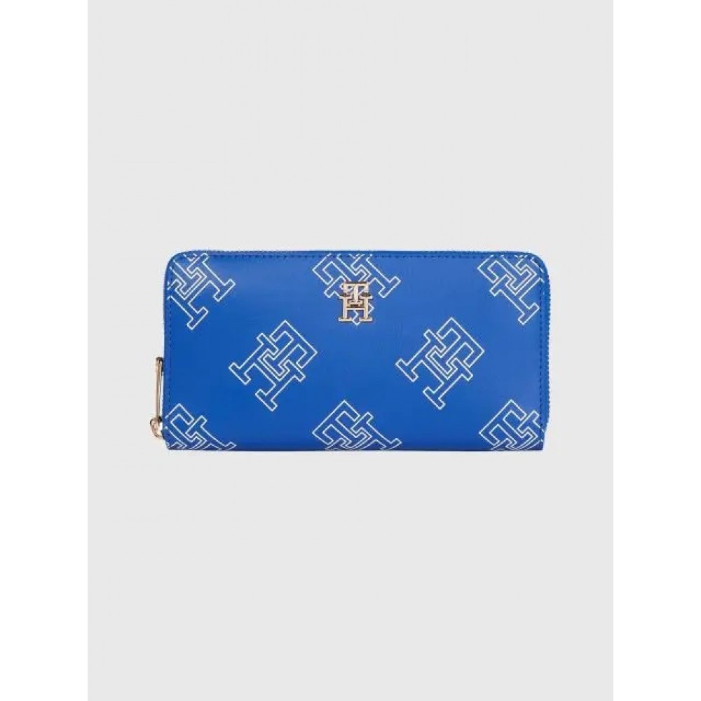 Women Wallet Tommy Hilfiger Iconic Tommy Large Za Mono AW0AW15143-C66 Blue