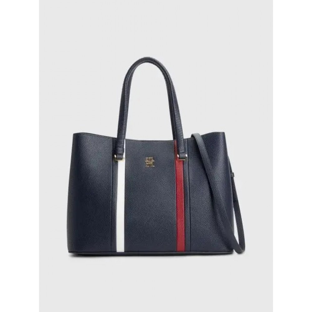 Women Bag Tommy Hilfiger Th Emblem Satchel Corp AW0AW15117-DW6 Blue