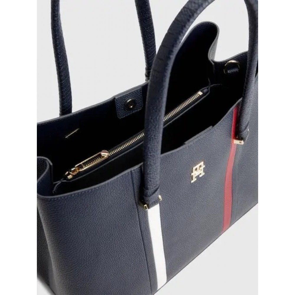 Women Bag Tommy Hilfiger Th Emblem Satchel Corp AW0AW15117-DW6 Blue