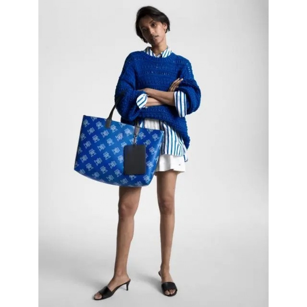 Women Bag Tommy Hilfiger Iconic Tommy Tote Mono AW0AW15133-C66 Blue