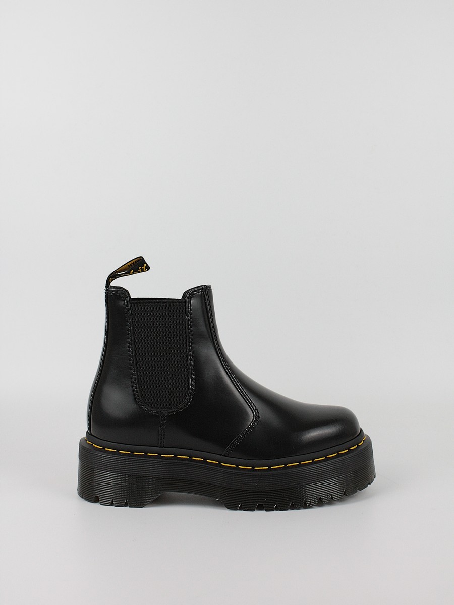 Women Boots Dr Martens 2976 Quad Smooth Leather Platform Chelsea Boots Black