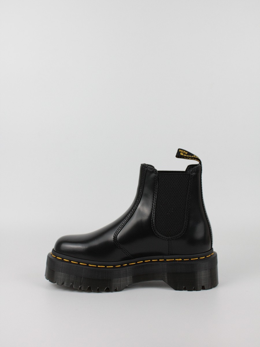 Women Boots Dr Martens 2976 Quad Smooth Leather Platform Chelsea Boots Black