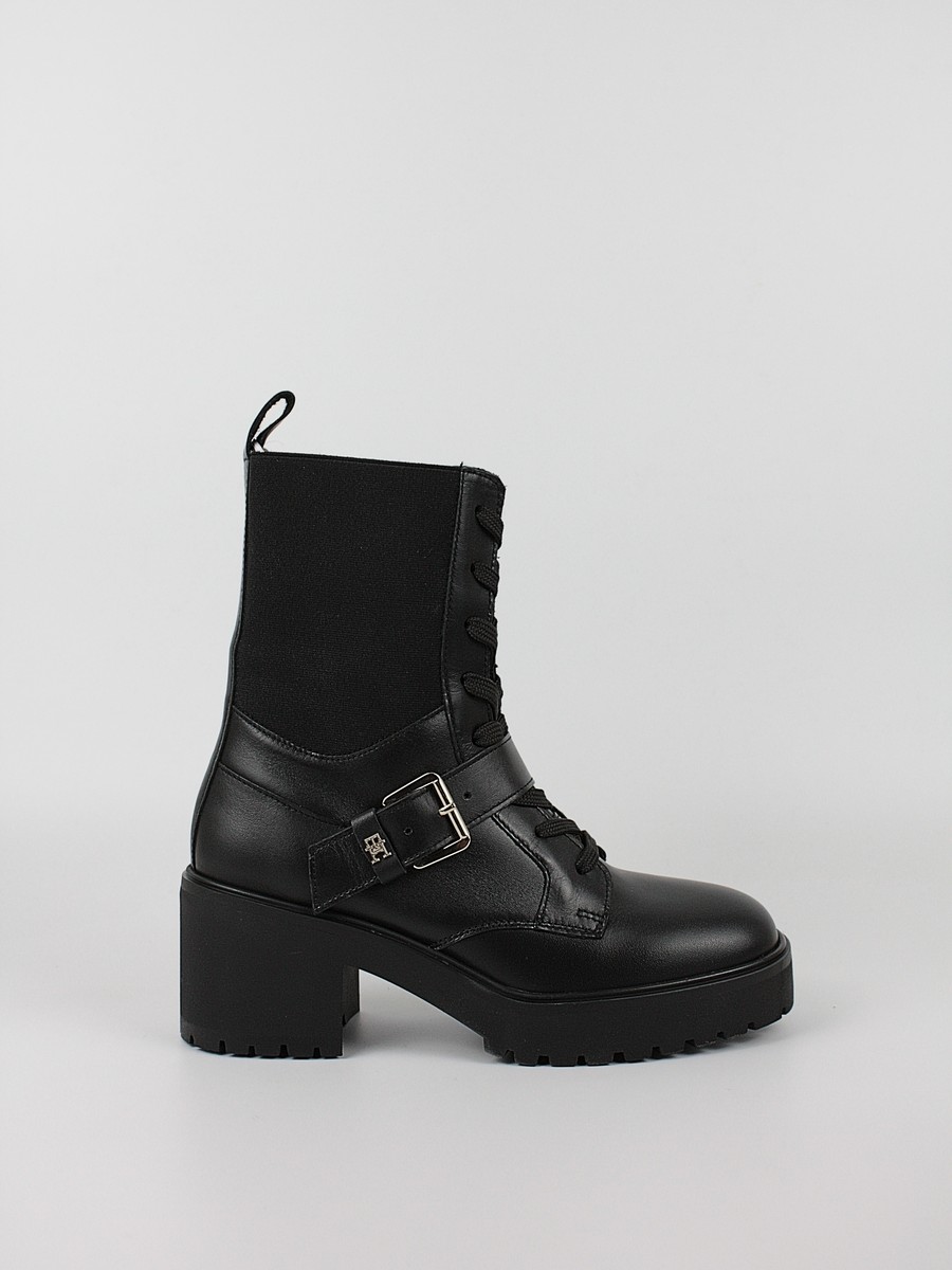 Γυναικεία Μποτάκι Tommy Hilfiger Tommy Belt Leather Boot FW0FW07526-BDS Μαύρο