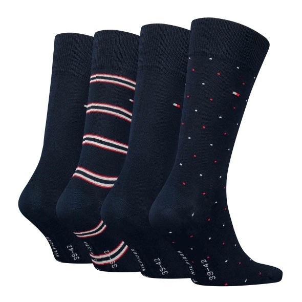 Ανδρικές Κάλτσες Tommy Hilfiger Th Men Sock 4P Tin Giftbox Stripe Dot 701224441-001 Μπλε