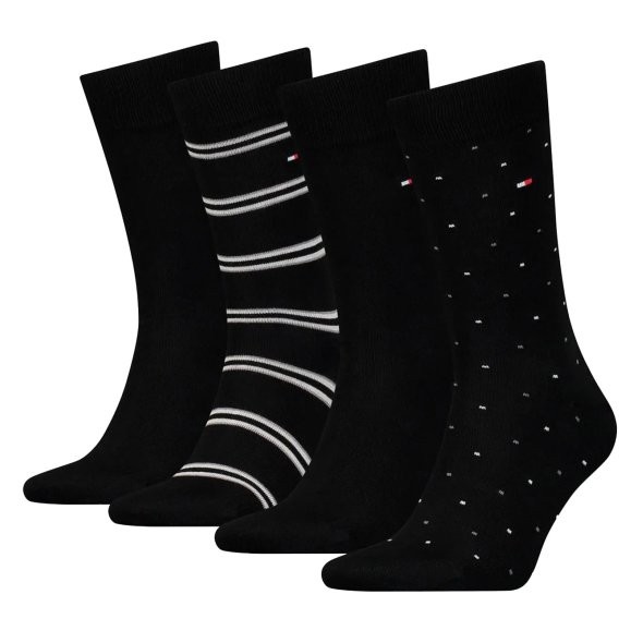 Ανδρικές Κάλτσες Tommy Hilfiger Th Men Sock 4P Tin Giftbox Stripe Dot 701224441-002 Μαύρο