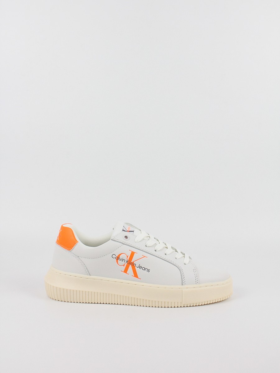 Women Sneaker Calvin KLein Chunky Cupsole Mono Lth Wn YW0YW00823-02W White-Orange