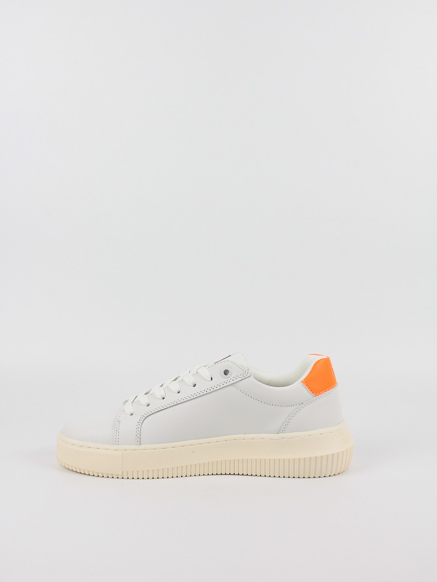 Women Sneaker Calvin KLein Chunky Cupsole Mono Lth Wn YW0YW00823-02W White-Orange