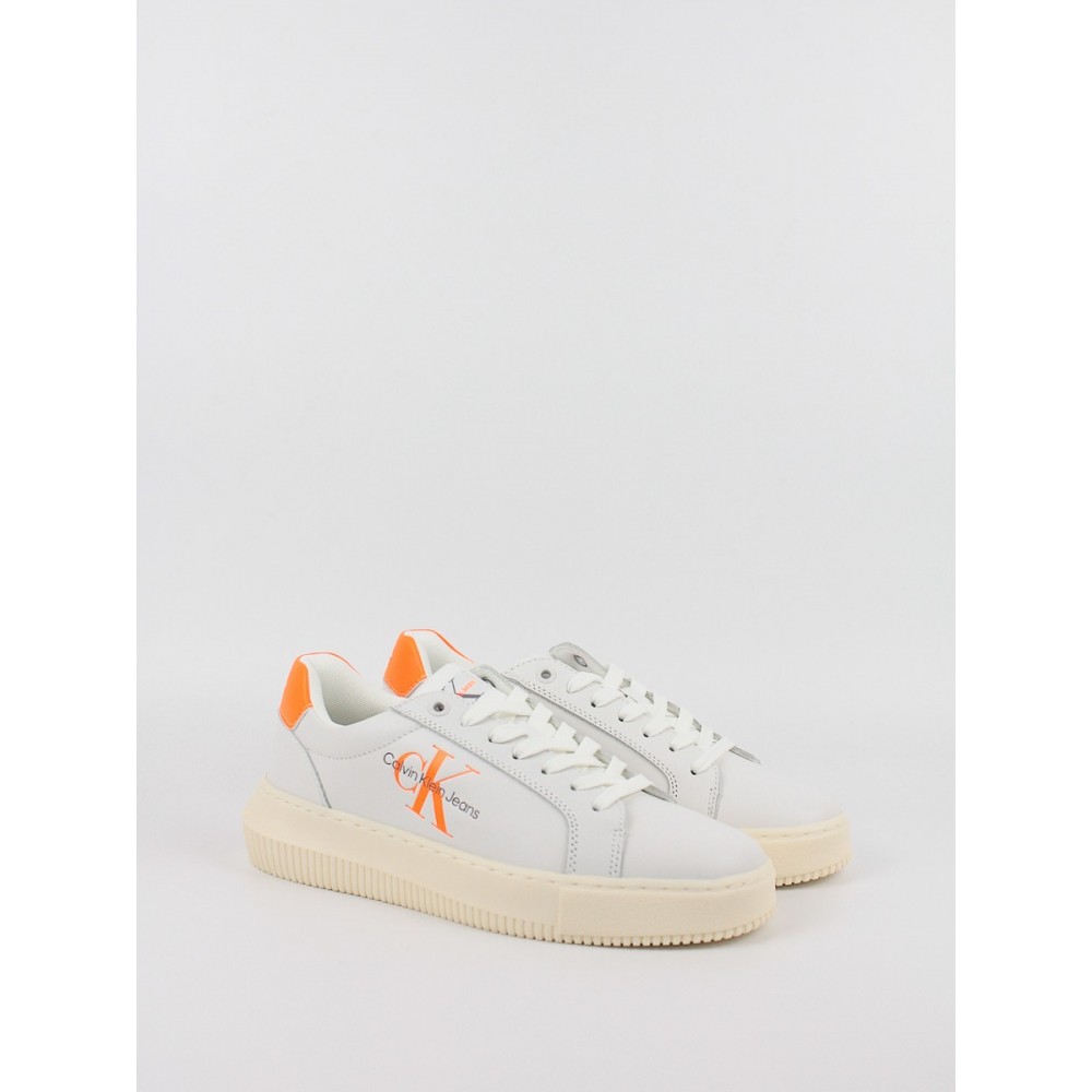 Γυναικεία Sneaker Calvin KLein Chunky Cupsole Mono Lth Wn YW0YW00823-02W Ασπρο-Πορτοκαλί