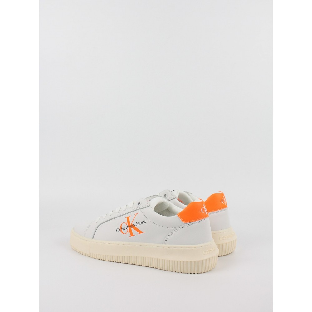 Γυναικεία Sneaker Calvin KLein Chunky Cupsole Mono Lth Wn YW0YW00823-02W Ασπρο-Πορτοκαλί