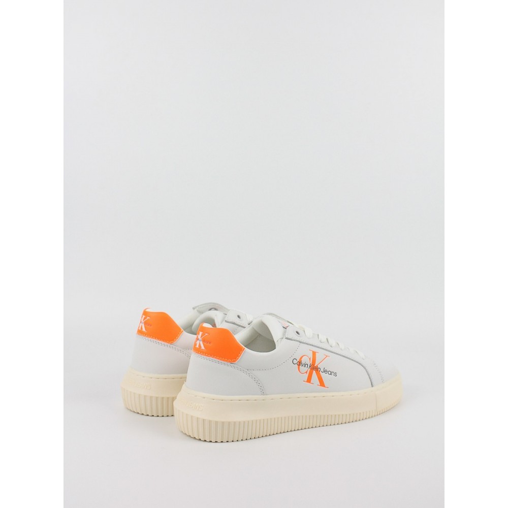 Γυναικεία Sneaker Calvin KLein Chunky Cupsole Mono Lth Wn YW0YW00823-02W Ασπρο-Πορτοκαλί