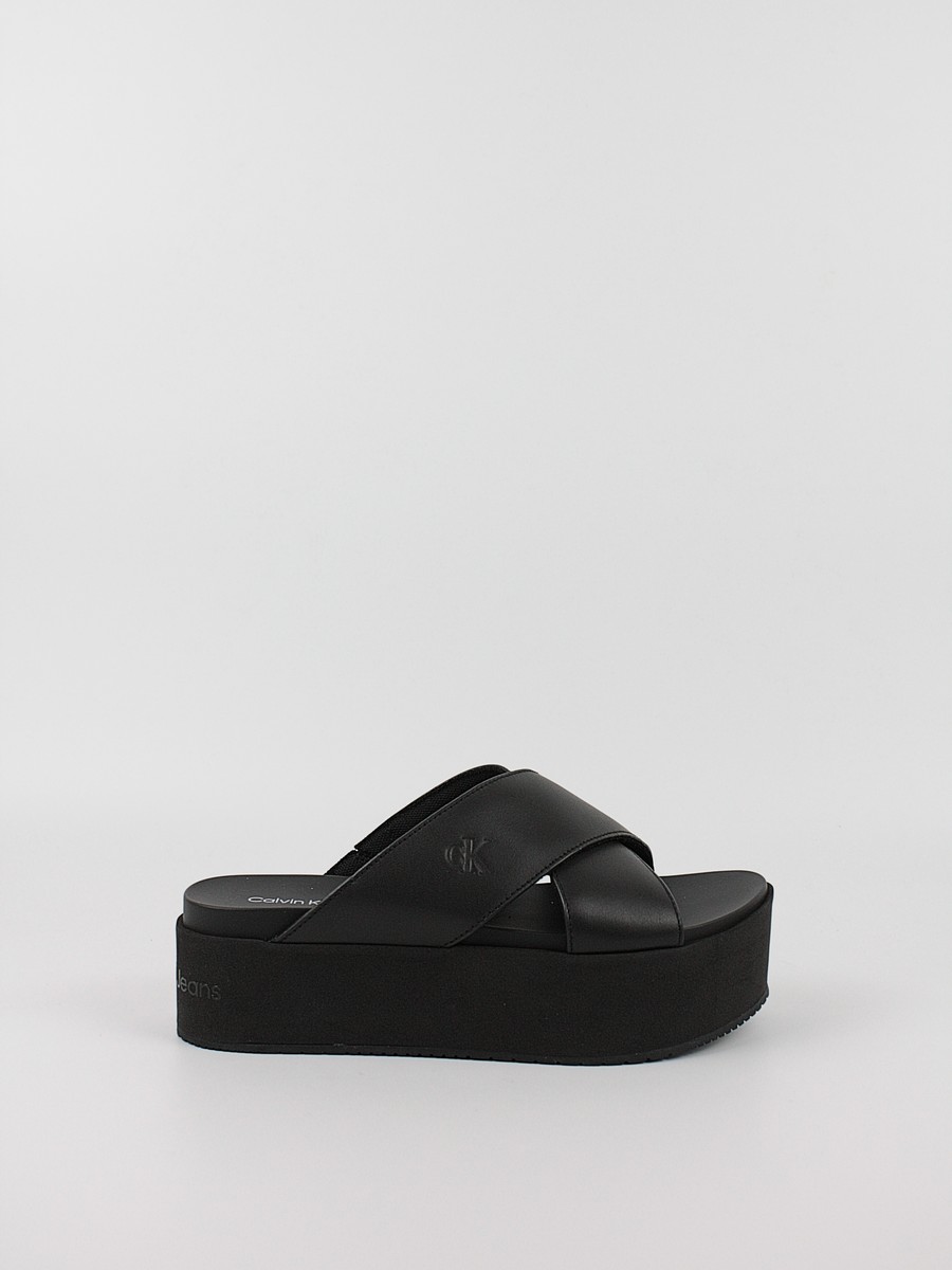 Γυναικεία Σανδάλια Calvin KLein Flatform Cross Mg Uc YW0YW01349-0GT Μαύρο