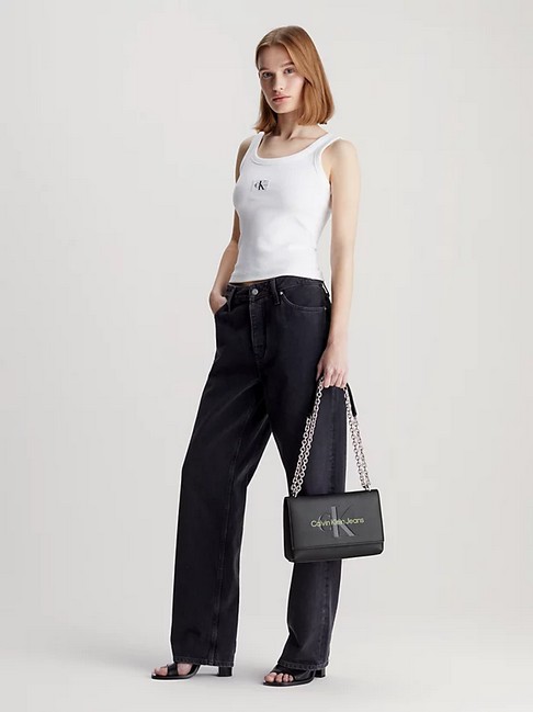 Women's Bag Calvin Klein Sculpted Ew Flap Conv 25 Mono K60K611866-0GX Black