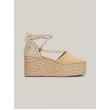 Women Wedge Tommy Hilfiger Closed Toe Linen Flatform FW0FW07746-RBL Biege