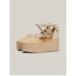 Women Wedge Tommy Hilfiger Closed Toe Linen Flatform FW0FW07746-RBL Biege