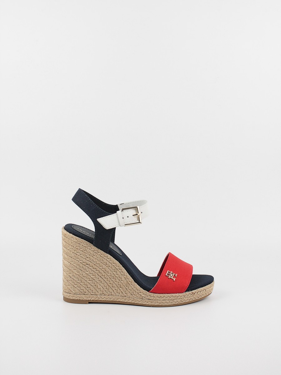 Γυναικεία Πλατφόρμα Tommy Hilfiger Stripes Wedge Sandal FW0FW08053-0G0 Κόκκινο-Ασπρο