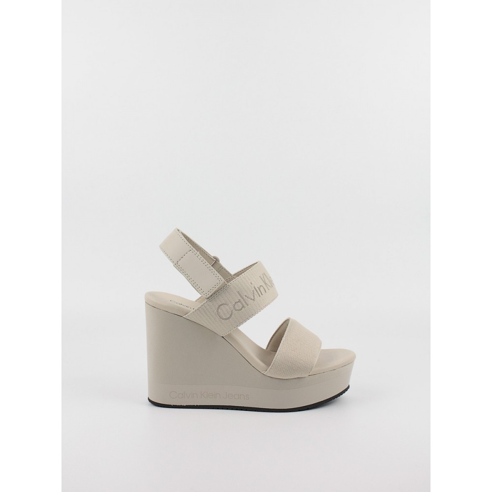 Women's Wedgel Calvin KLein Wedge Sandal Webbing In Mr YW0YW01360-0F4 Biege