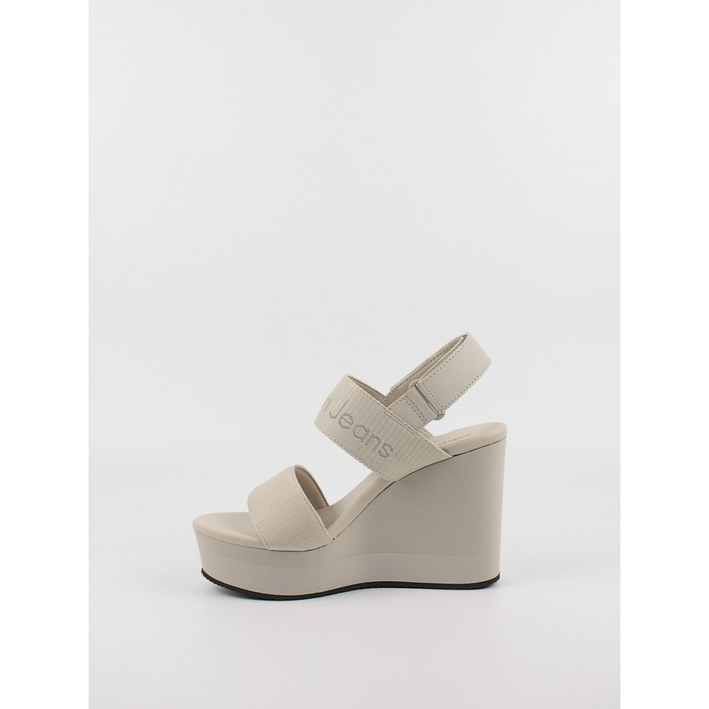 Women's Wedgel Calvin KLein Wedge Sandal Webbing In Mr YW0YW01360-0F4 Biege