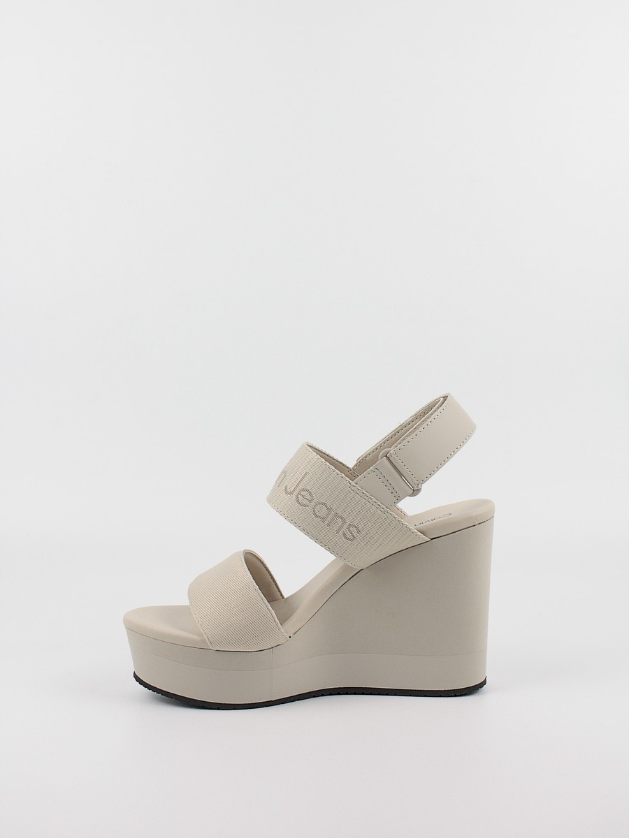 Women's Wedgel Calvin KLein Wedge Sandal Webbing In Mr YW0YW01360-0F4 Biege