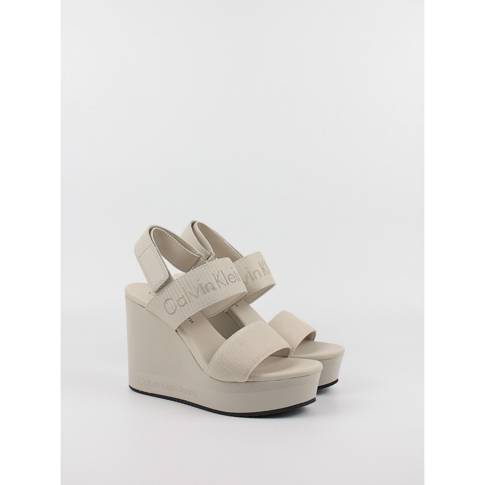 Women's Wedgel Calvin KLein Wedge Sandal Webbing In Mr YW0YW01360-0F4 Biege