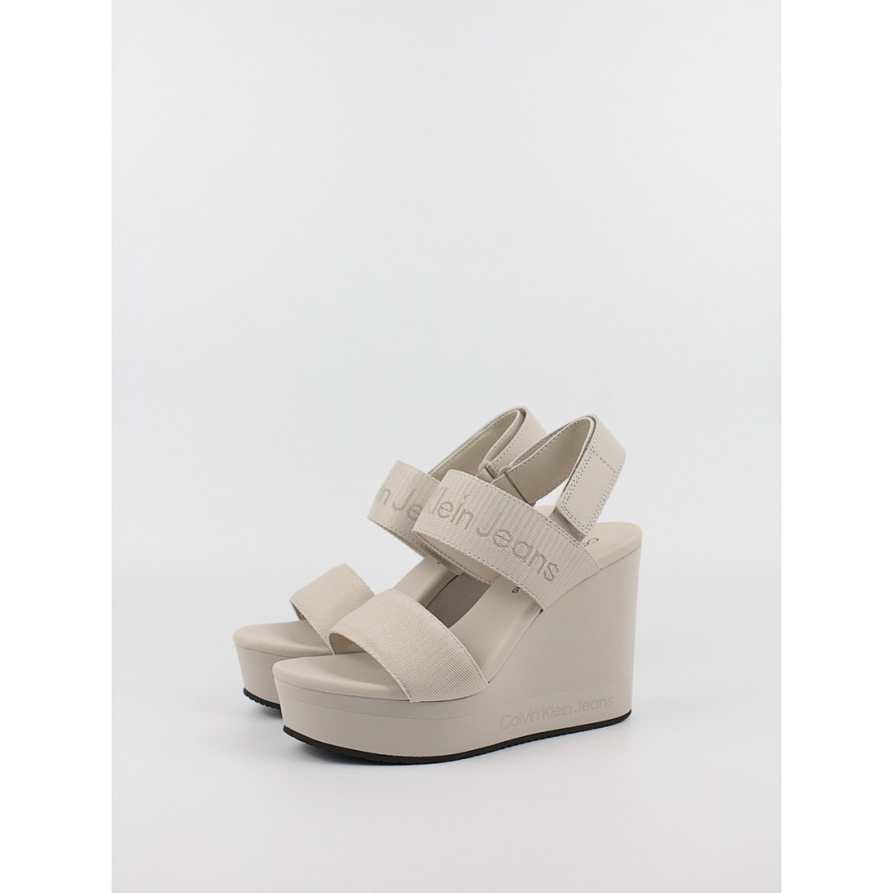 Women's Wedgel Calvin KLein Wedge Sandal Webbing In Mr YW0YW01360-0F4 Biege