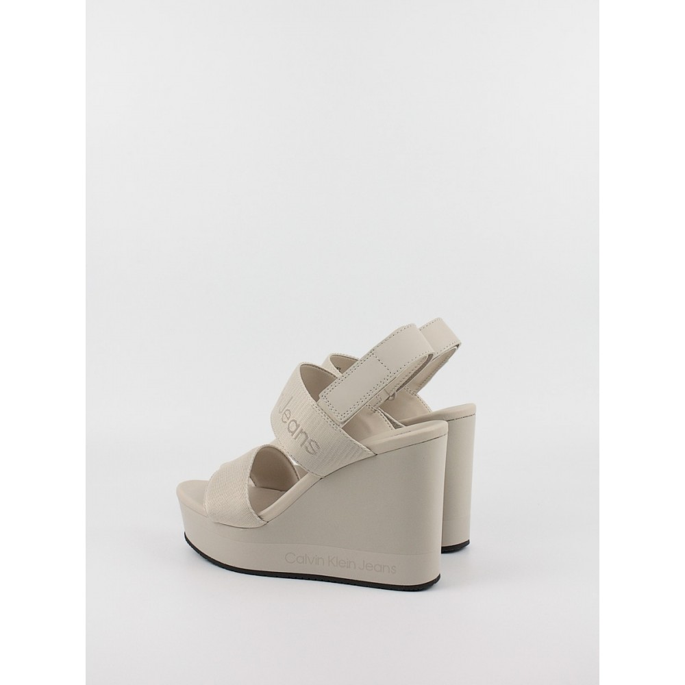 Women's Wedgel Calvin KLein Wedge Sandal Webbing In Mr YW0YW01360-0F4 Biege