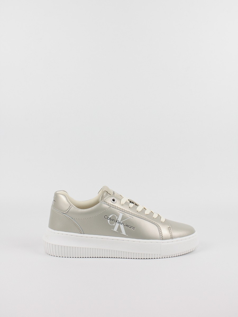 Γυναικεία Sneaker Calvin KLein Chunky Cupsole Laceup Lth Ml Mtl YW0YW01517-YBI Πλατίνα
