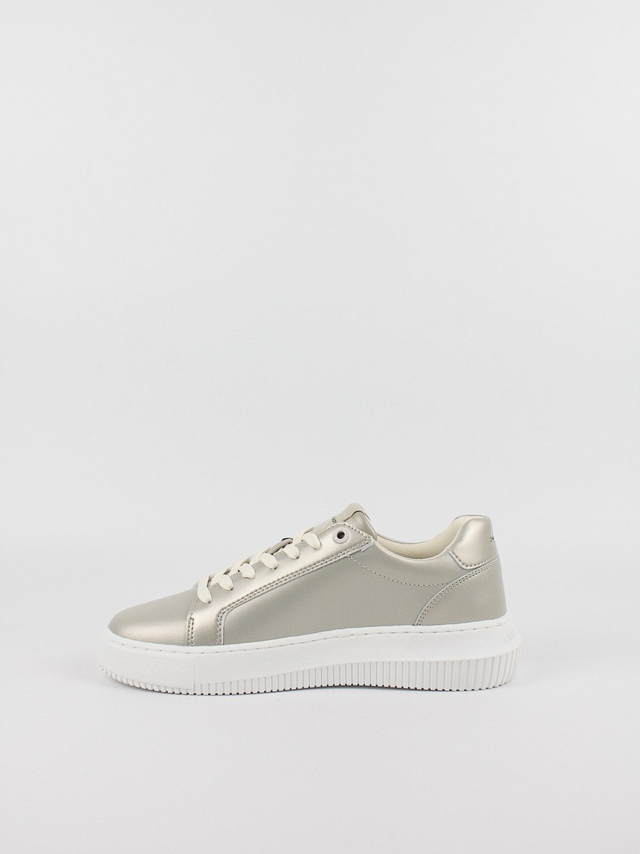Γυναικεία Sneaker Calvin KLein Chunky Cupsole Laceup Lth Ml Mtl YW0YW01517-YBI Πλατίνα