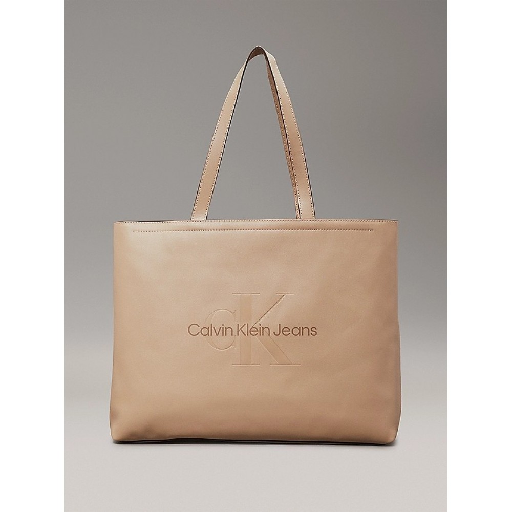 Women\'s Bag Calvin Klein Sculpted Slim Tote 34 Mono K60K612222-PBF Biege