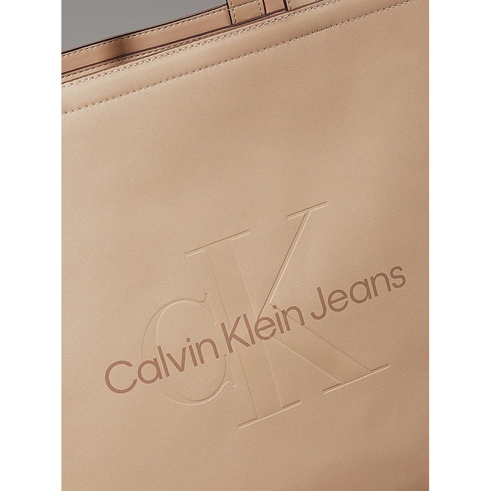 Women\'s Bag Calvin Klein Sculpted Slim Tote 34 Mono K60K612222-PBF Biege