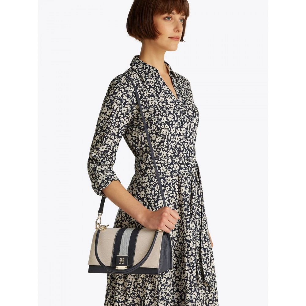 Γυναικεία Τσάντα Tommy Hilfiger Th Her Med Crossover Canvas Str AW0AW17404-DW6 Μπλε