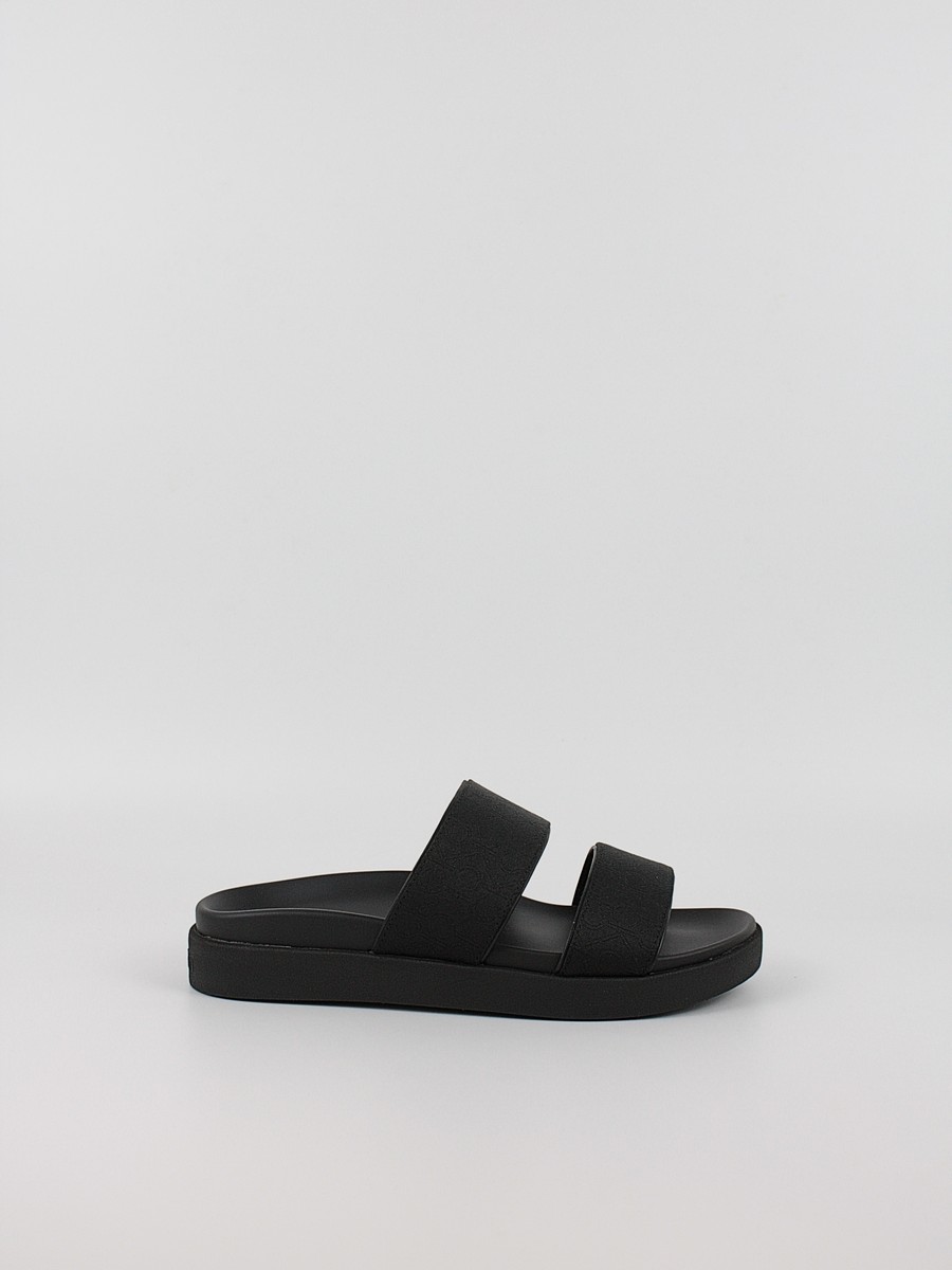Γυναικεία Σαγιονάρα Calvin KLein Flat Slide Jacquard HW0HW02486-BEH Μαύρο