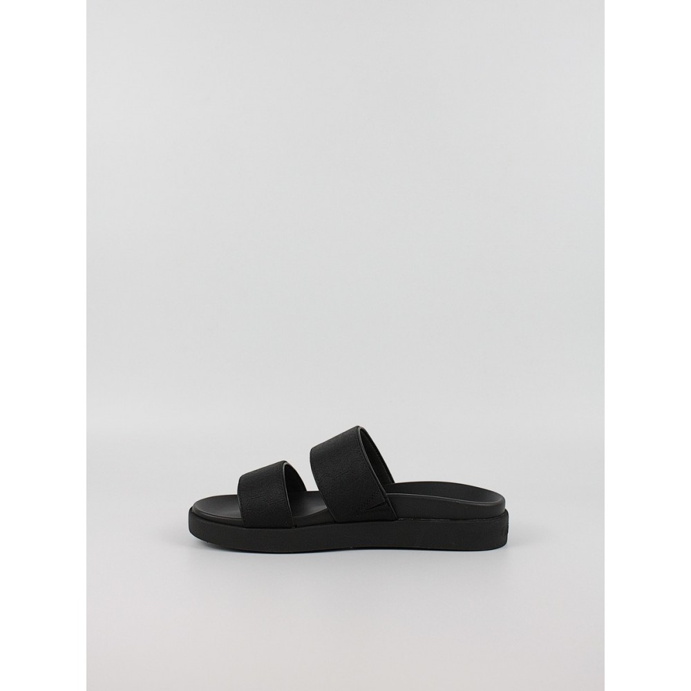 Γυναικεία Σαγιονάρα Calvin KLein Flat Slide Jacquard HW0HW02486-BEH Μαύρο
