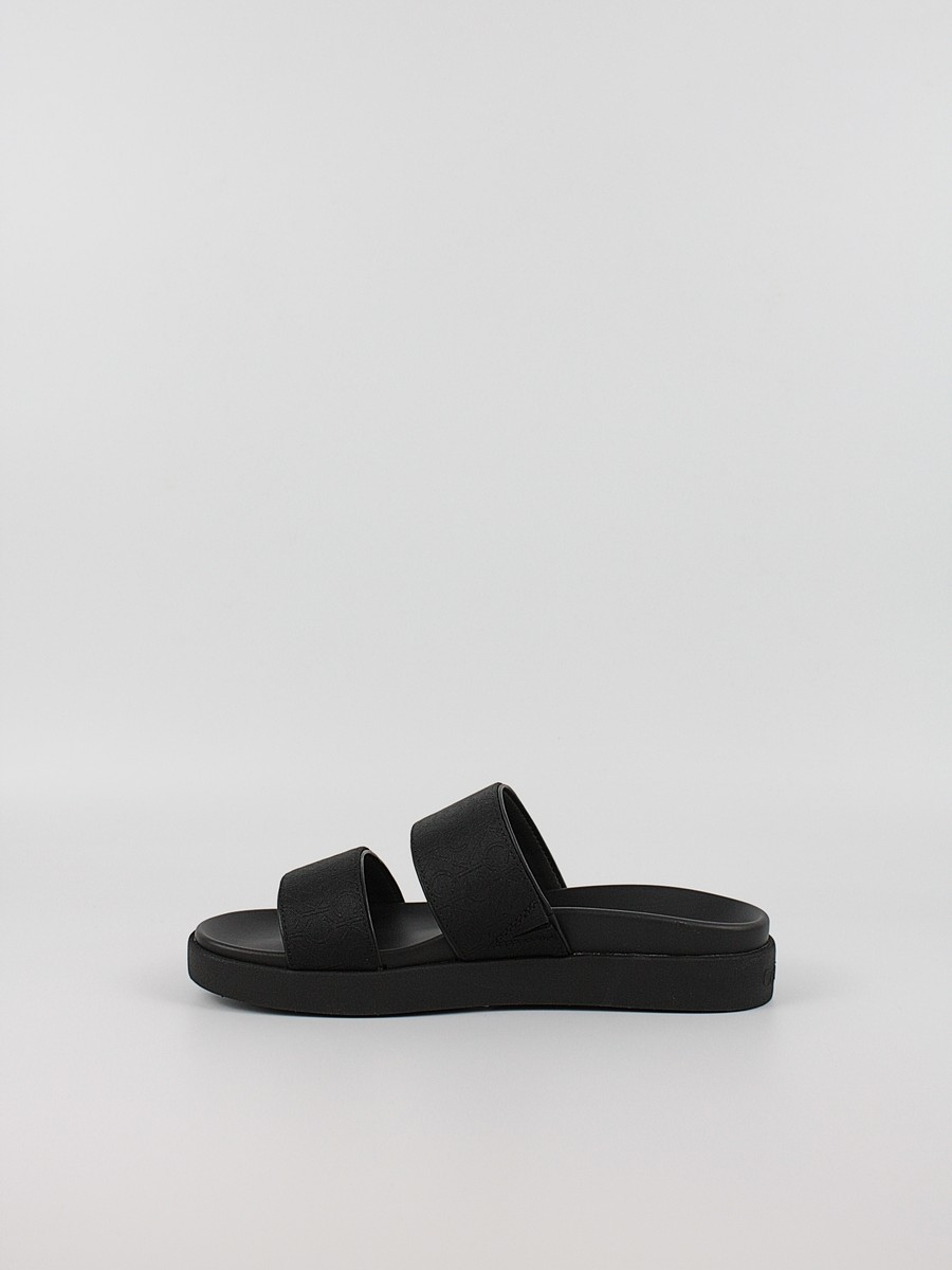 Γυναικεία Σαγιονάρα Calvin KLein Flat Slide Jacquard HW0HW02486-BEH Μαύρο