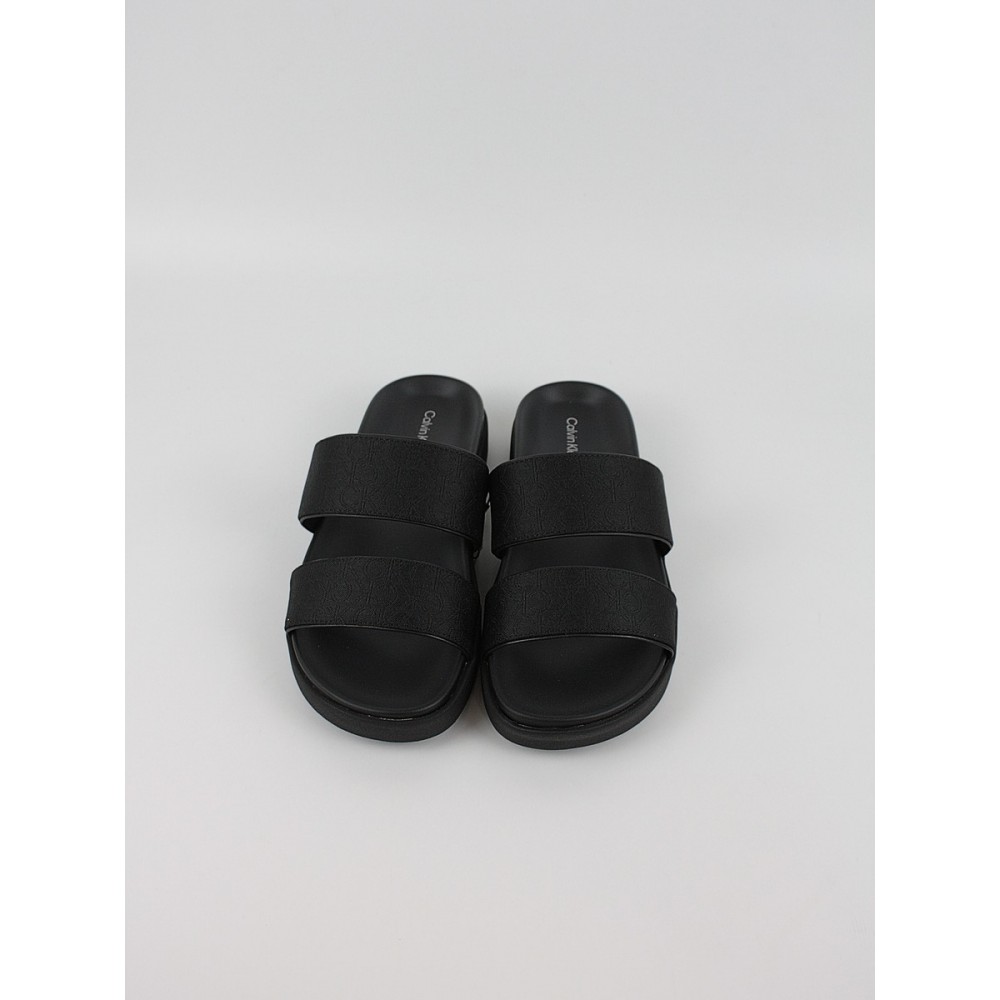 Γυναικεία Σαγιονάρα Calvin KLein Flat Slide Jacquard HW0HW02486-BEH Μαύρο