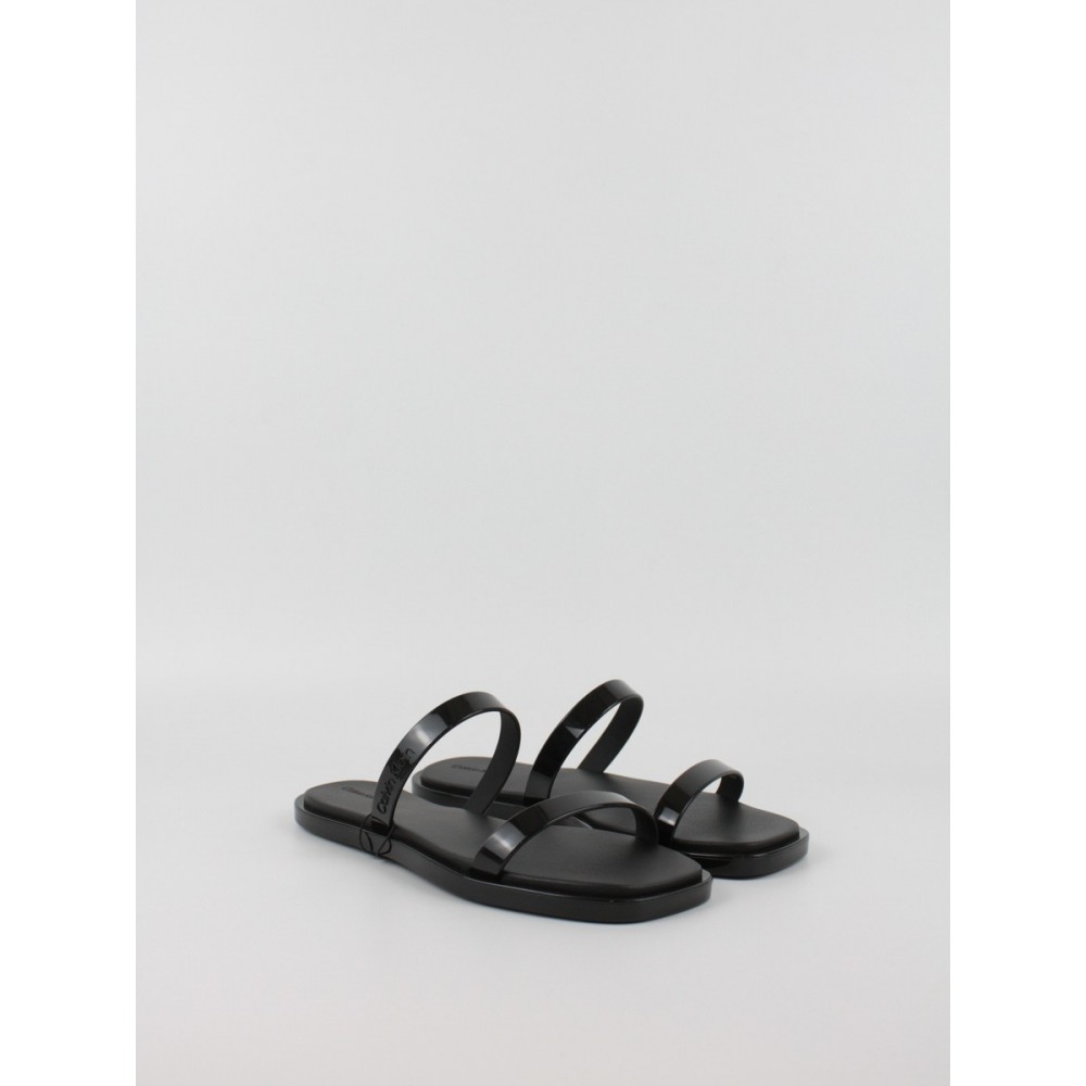 Women's Pool Slide Calvin KLein Double Bar Slide - Jelly HW0HW02417-BEH Black